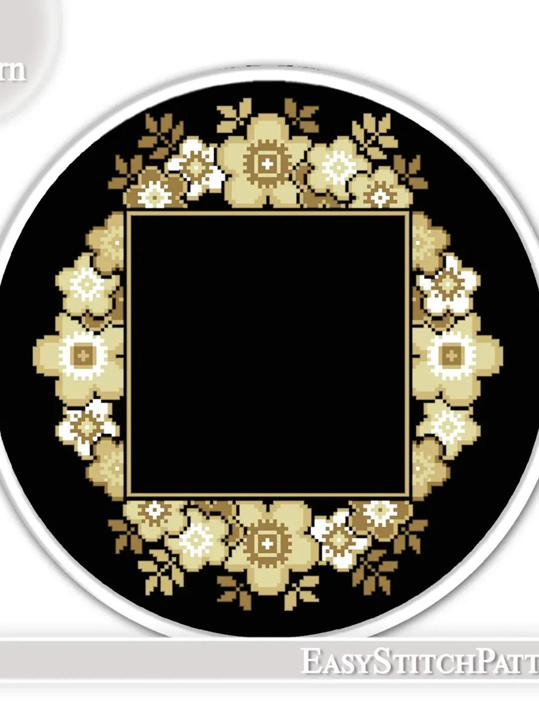 Wreath cross stitch pattern. Flower frame cross stitch. Hoop art. Modern cross stitch.