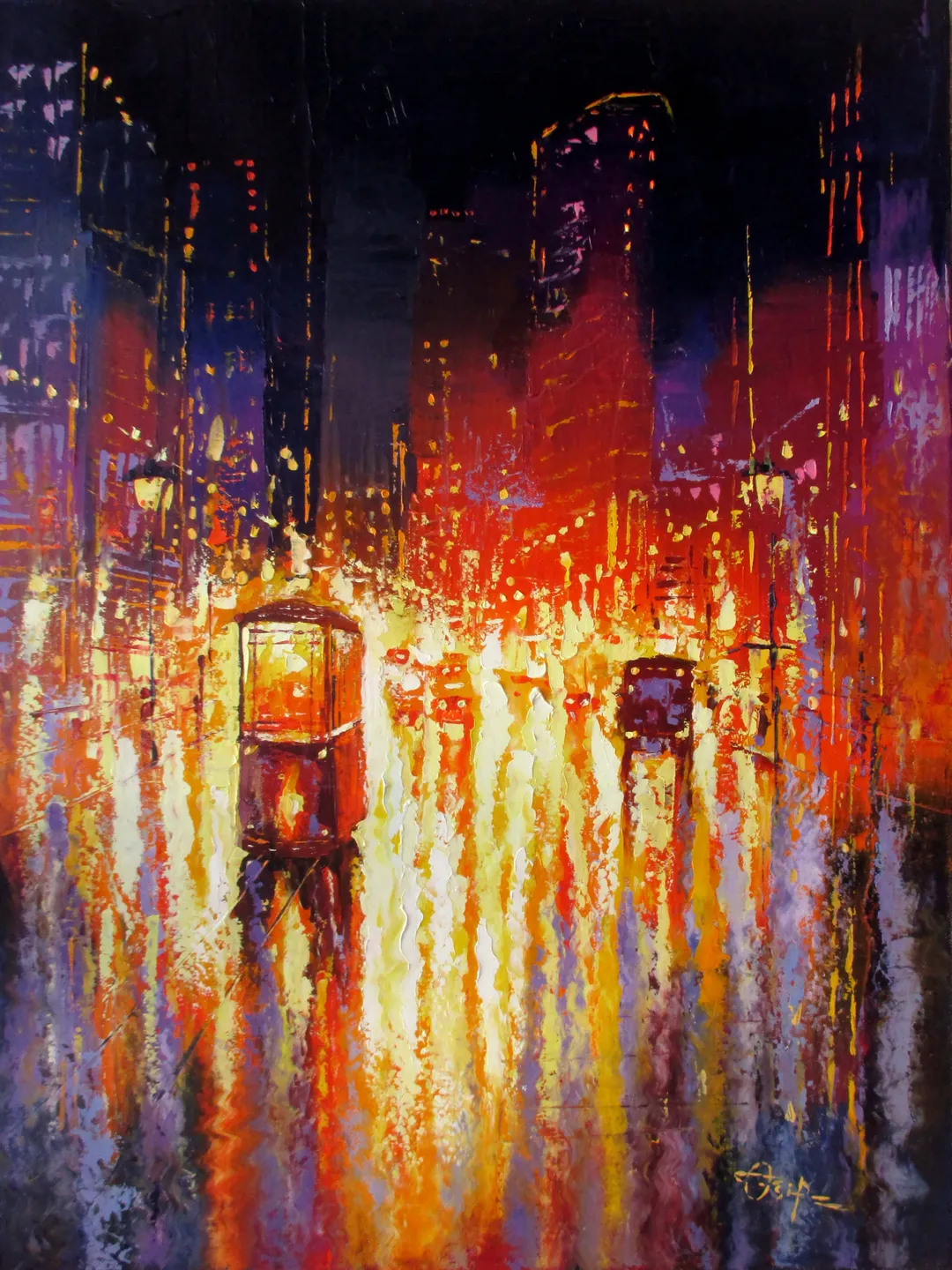 Tram Painting ORIGINAL OIL PAINTING on Canvas, Modern City Original Art by "Walperion Paintings"