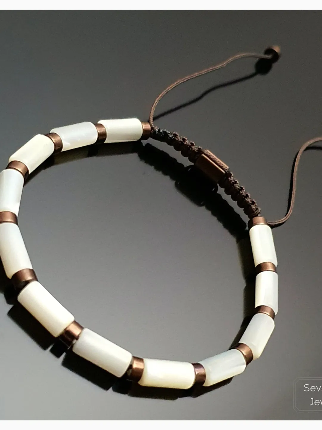 Mother of Pearl Macrame Bracelet, Basic Wristlet, Gifts for Men, Women, Kids, Hematite gemstone, White Mother of pearl, Minimal Chic Design