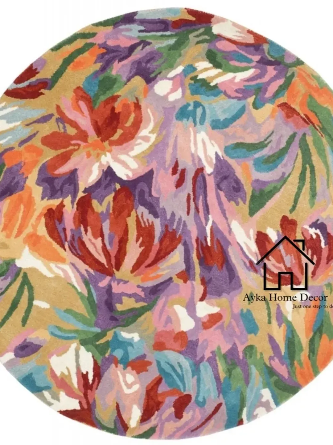 Multi Color Screch Flower Round Hand Tuft Modern Rug 100% Wool Tufted Rug Round/Circle Fine Woolen Area Rug Customization is Available