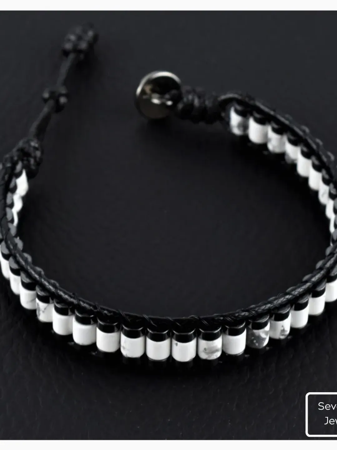 White Howlite Beaded Bracelet with Hematite Gemstone, Special Design Wristlet with Natural Stones,  Christmas Jewelry Gift for Men and Women