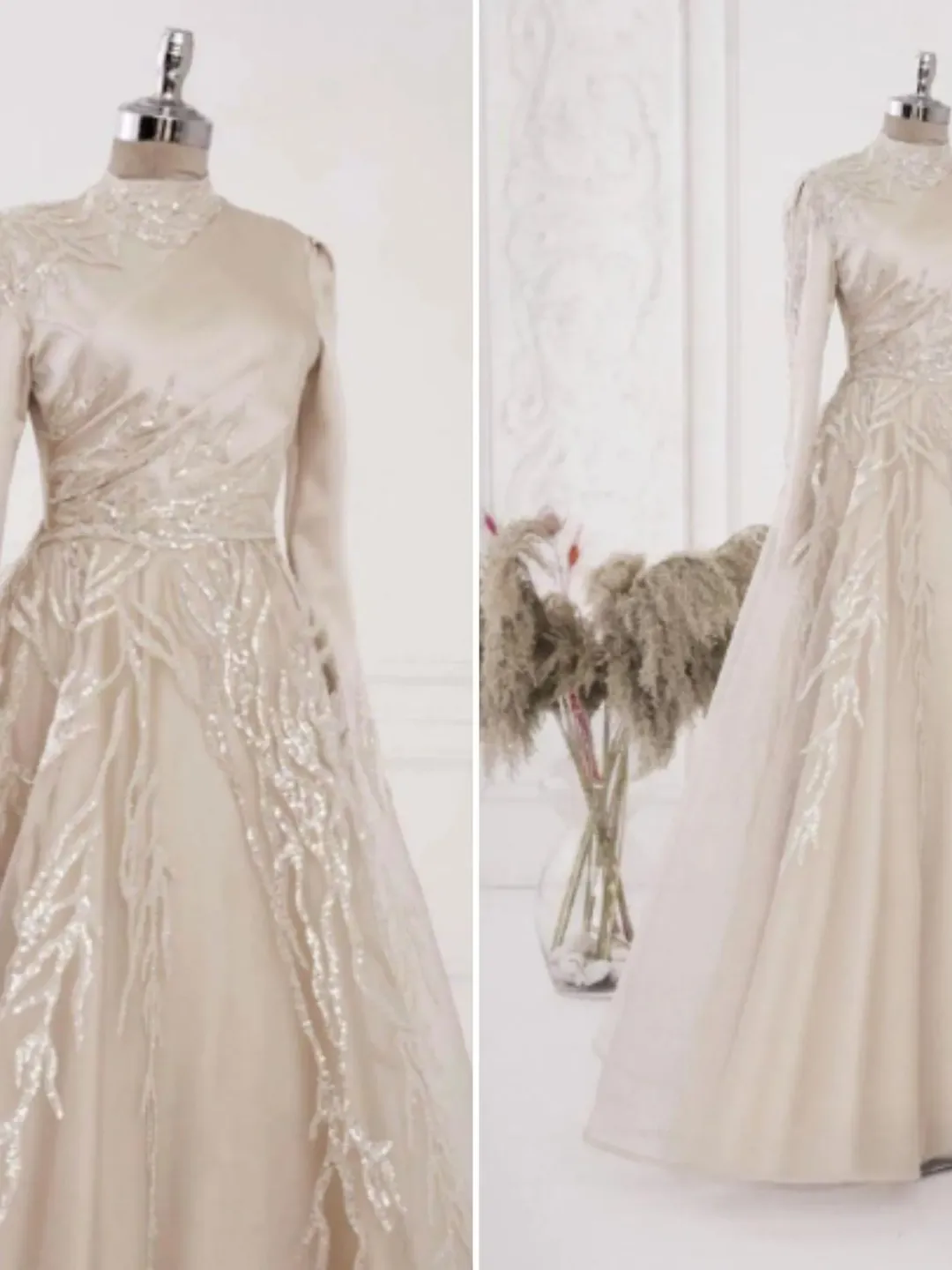AHUNARE HIJAB - Gzde Beige Embroidered Wedding Dress, Muslim Evening Gown, Nikah, Islamic Wedding, Engagement, Bridesmaid, AHUNARE HIJAB - Gzde Beige Embroidered Wedding Dress, Muslim Evening Gown, Nikah, Islamic Wedding, Engagement, Bridesmaid,