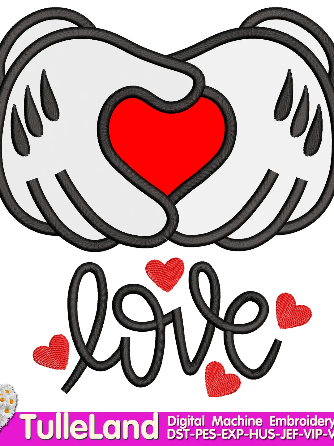 Mouse Hands Mouse valentines day Heart Design applique for Machine Embroidery