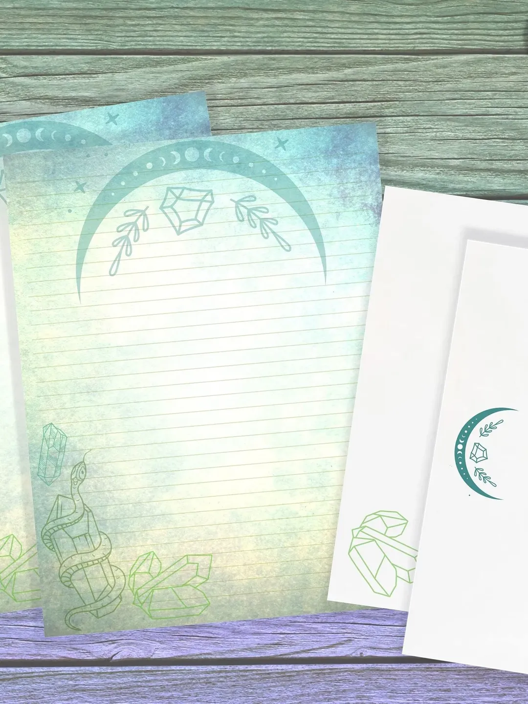 Gemstone Snake Paper | Snake Writing Paper | Crystal Page | Green Stationery | Letter Writing | Writing Paper | Junk Journal | Spell Page