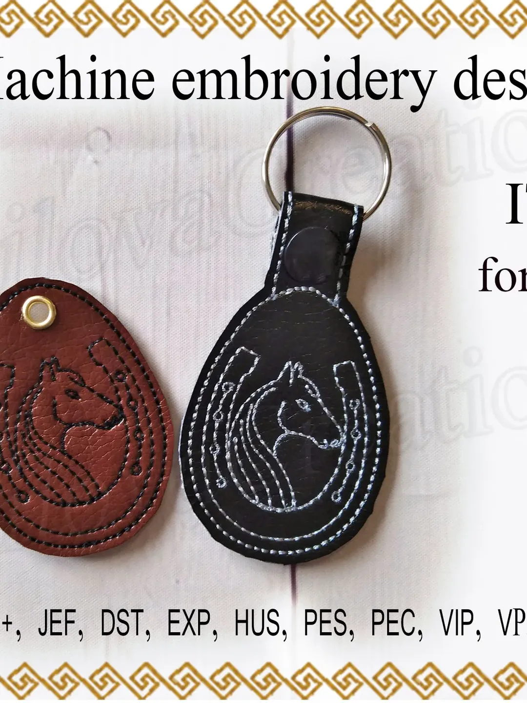 Machine Embroidery Design Key Fob horseshoe Snap Tab Key In The Hoop Key Ring Key Chain horse embroidered Instant Download.