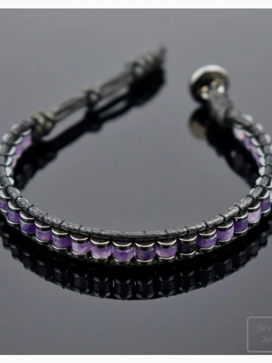 Amethyst Bracelet, Hematite Gemstone, Slim Design Wristlet, Purple Accessory, Classy Jewelery, Gifts for Men, Women, Anniversary Present