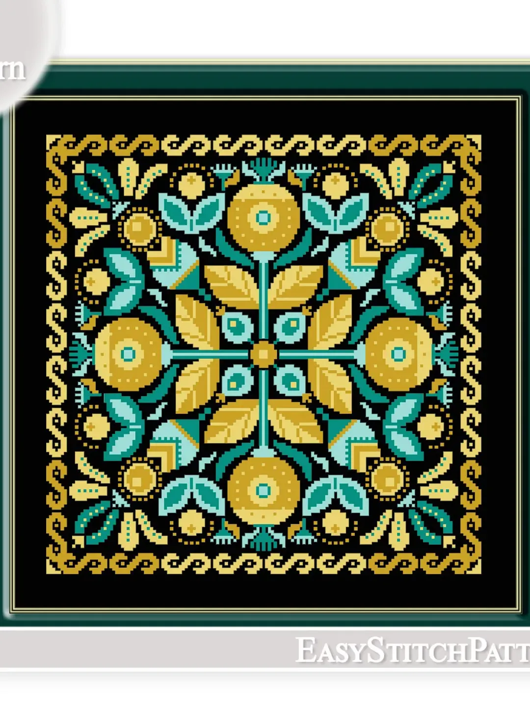 Ornament cross stitch pattern. Folk cross stitch pattern. Square cross stitch.