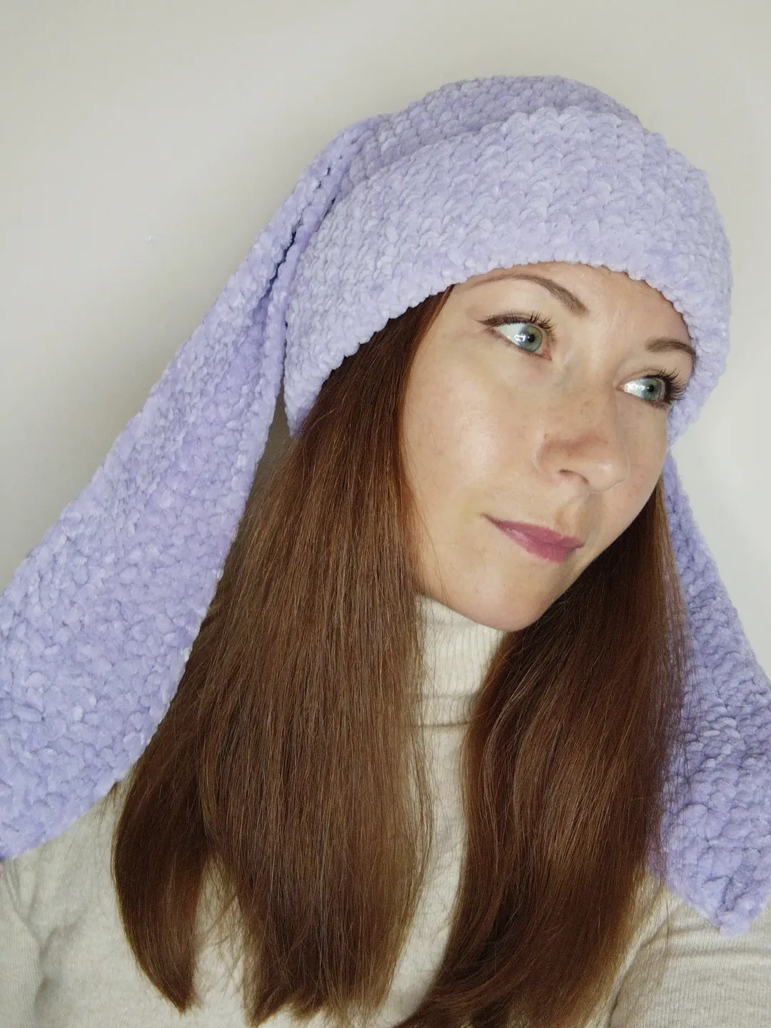 Very peri bunny beanie crochet. Fluffy bunny hat adult. Plush bunny beanie hand knit