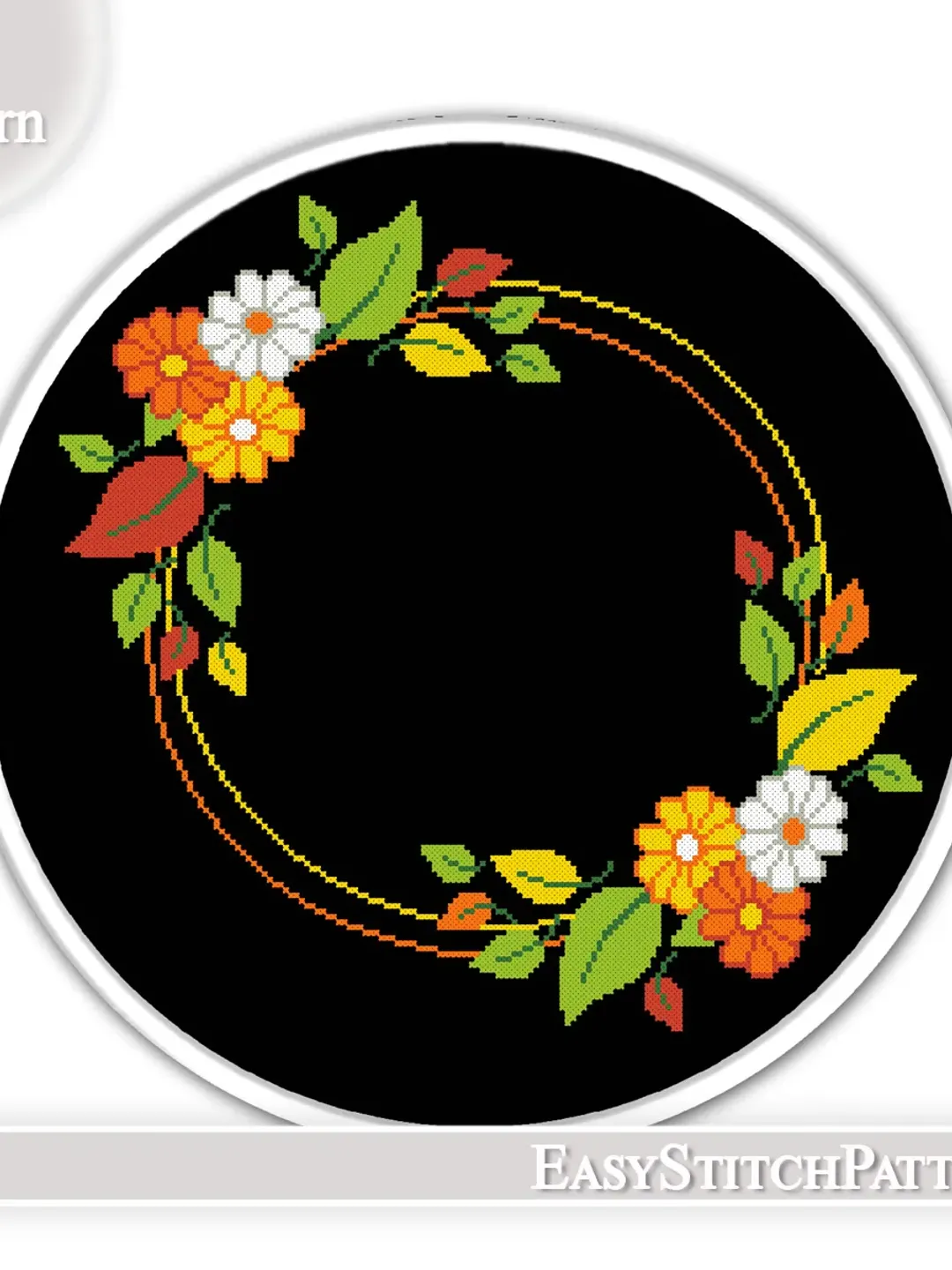 Floral Wreath cross stitch pattern. Flower frame cross stitch. Flower border.