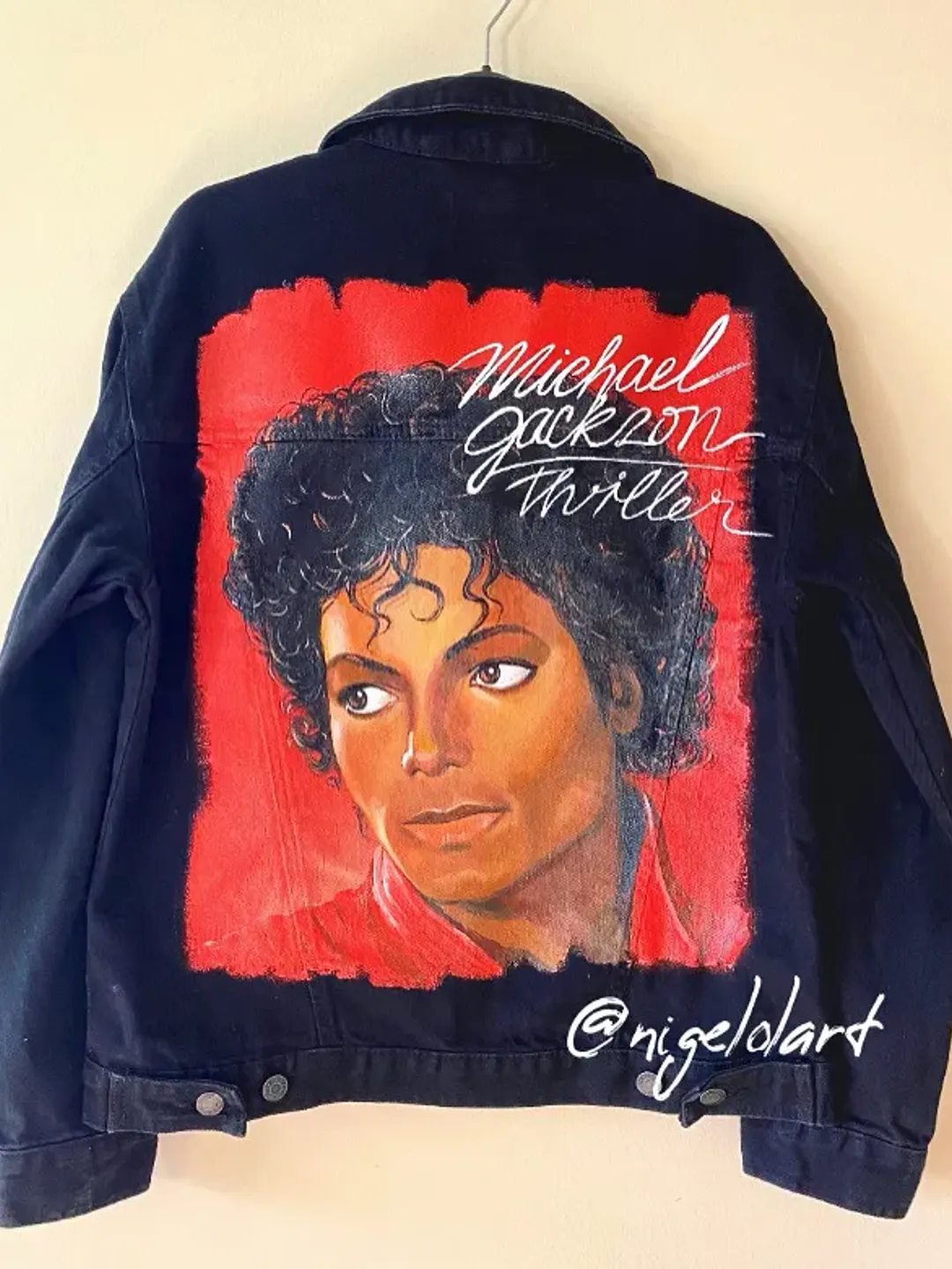 Michael Jackson Thriller Portrait personalized jean jackets Black denim jacket personalized painted denim jacket gift