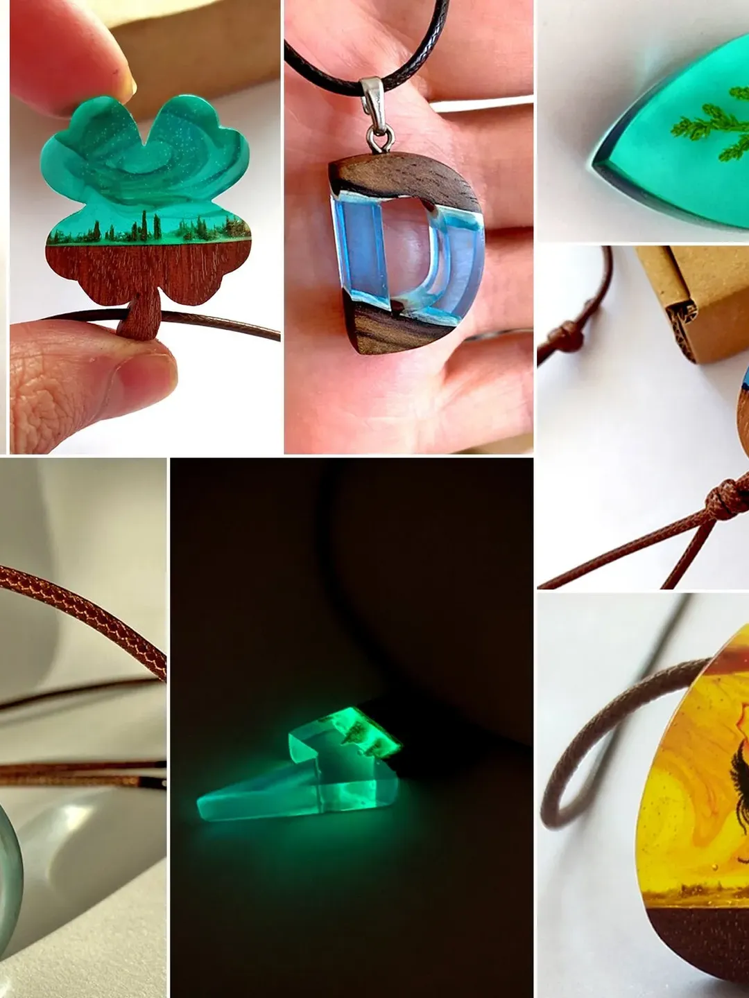 Personalized Epoxy Resin Wooden Necklace Epoxy Pendant Gift of Jewelry Yellow Green Blue White Crucifix Jewelery Clover Northern Lights AX