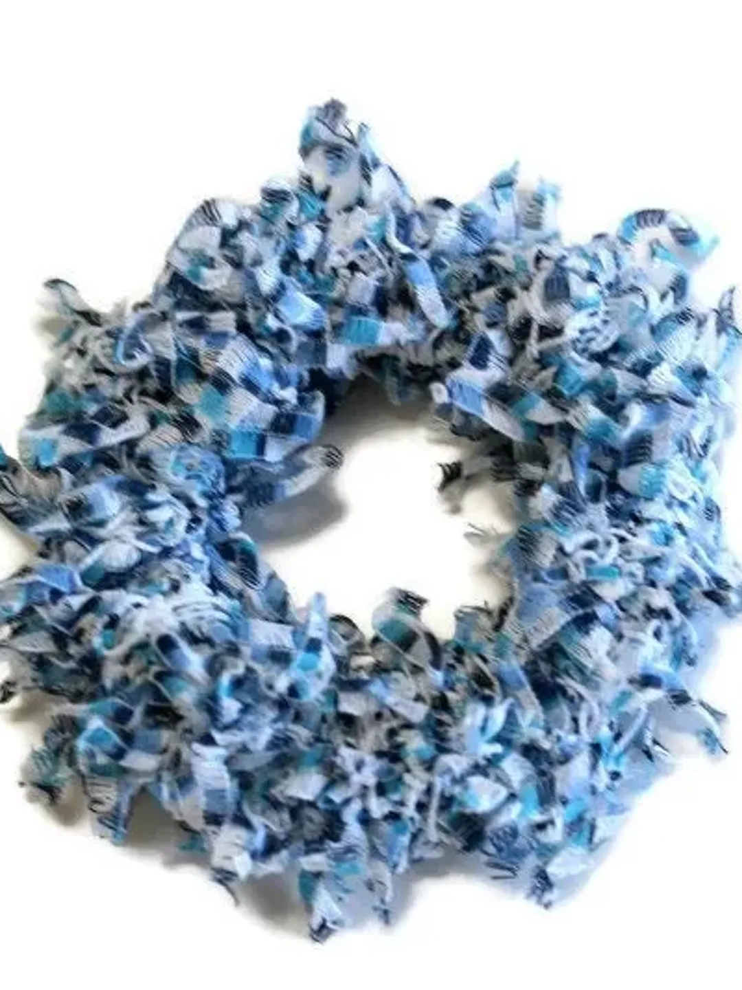 Crochet Yarn Blue and White Scrunchie, Top Knot Scrunchy, Bridesmaid Proposal, Hair Ribbons and Accessories, Mother's Day Gift for Her