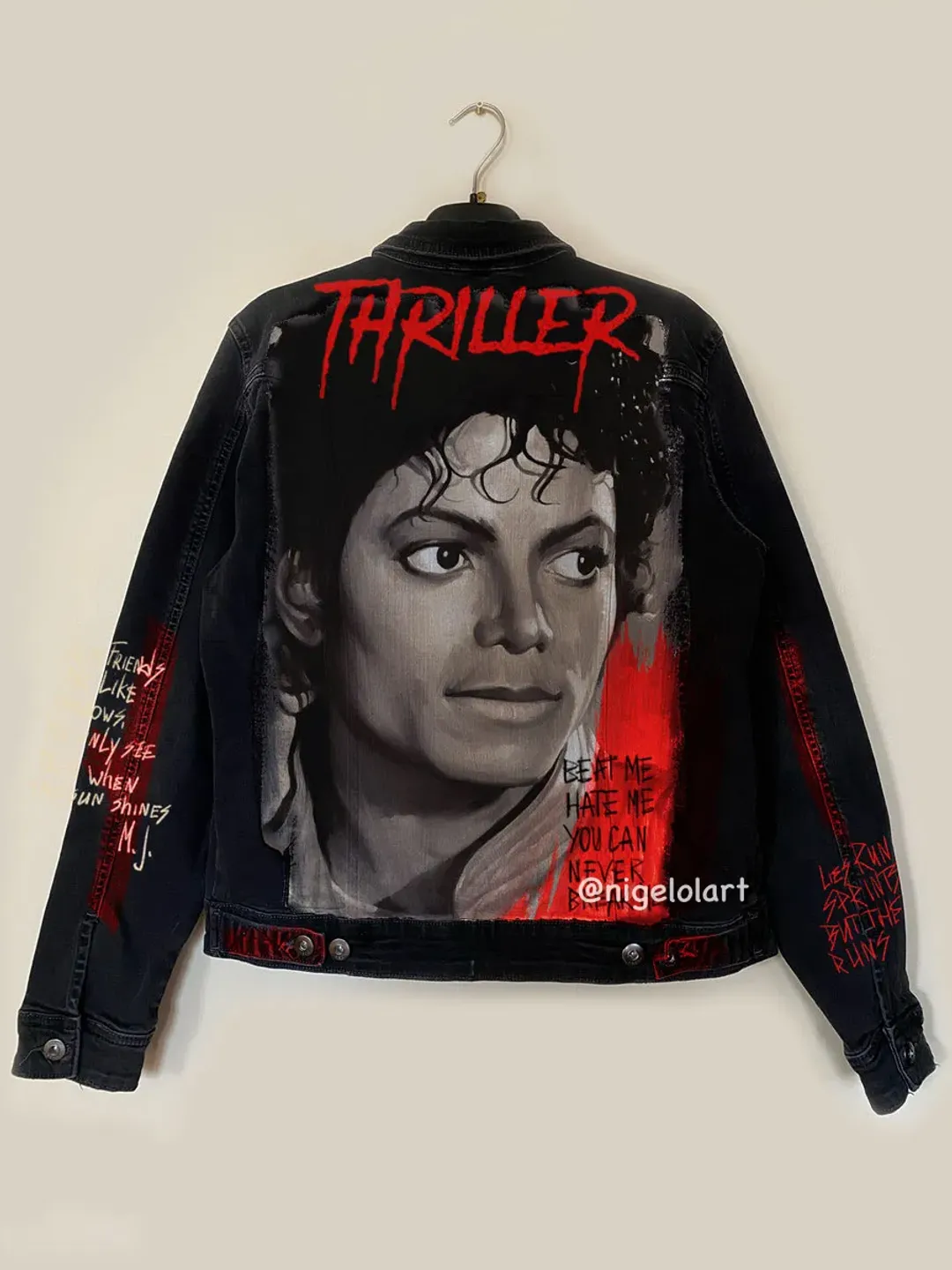 Michael Jackson Painted denim jacket Custom jacket Portrait from photo Personalized order Black denim jacket shirt