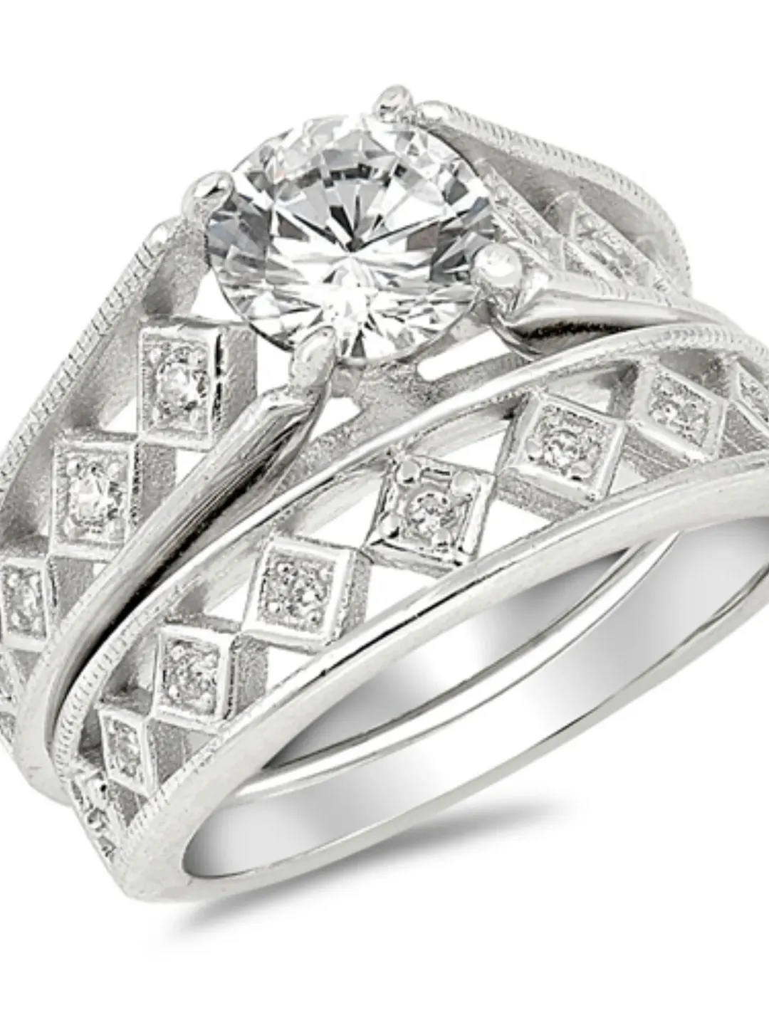 Wedding Ring · Wedding Ring Set · Sterling Silver 2 Rings Cubic Zirconia Ring · Engagement Ring · Promise Ring · Cubic Zirconia Ring