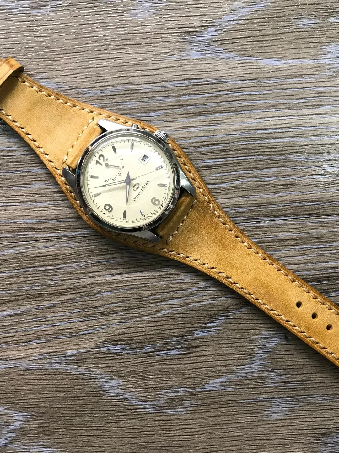 Leather Watch Band, Full bund strap, Leather cuff strap, Cuff Band, Vintage Beige Leather watch Strap, 20mm watch band, FREE SHIPPING