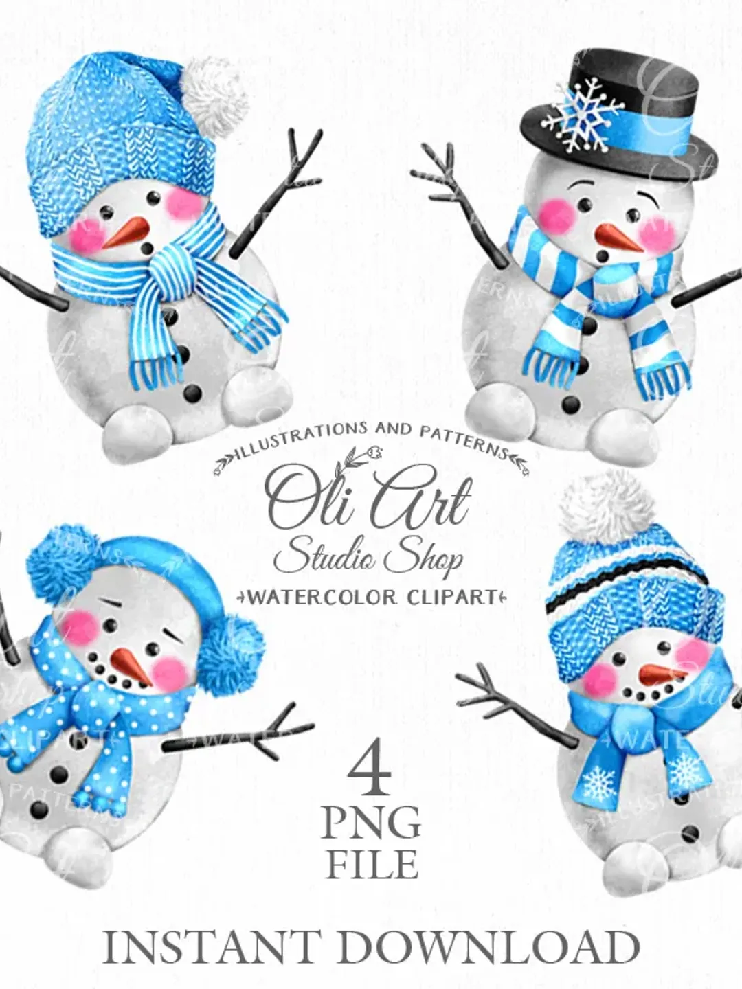 Cute Christmas Snowmen, Digital Clipart Png. Winter. Digital clipart png, Design Digital Download. OliArtStudioShop