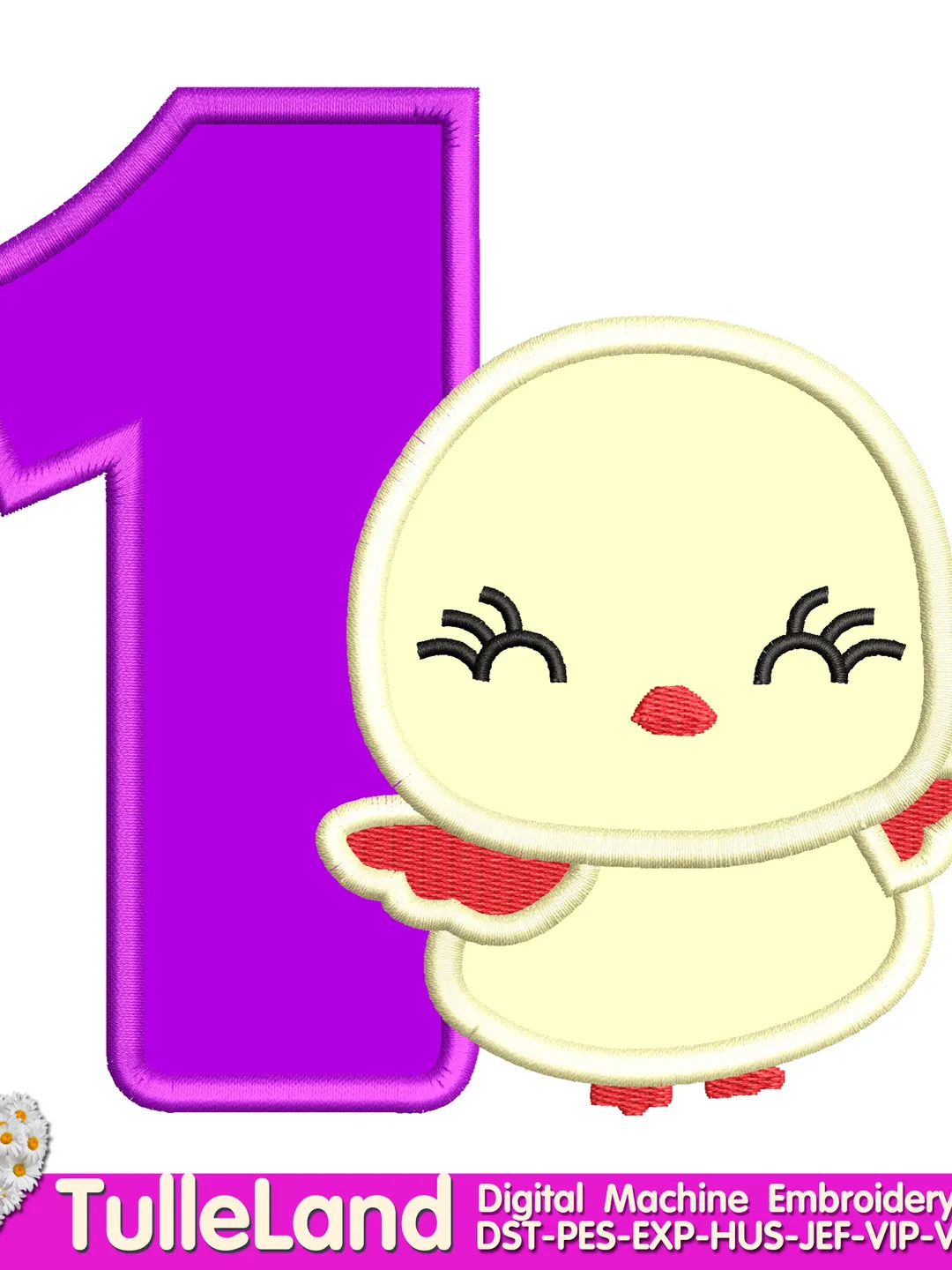 Birthday Chicken with number One first 1st birthday Digital Design Applique for Machine Embroidery