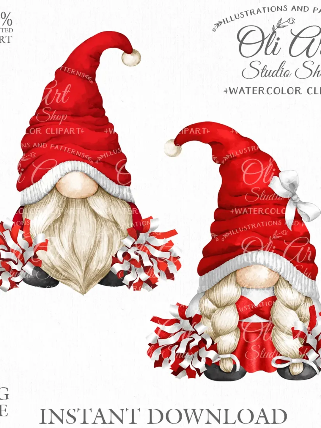 Cheerleader Gnome Clip Art. Sport. Cute Characters, Hand Drawn graphics. Digital Download. OliArtStudioShop