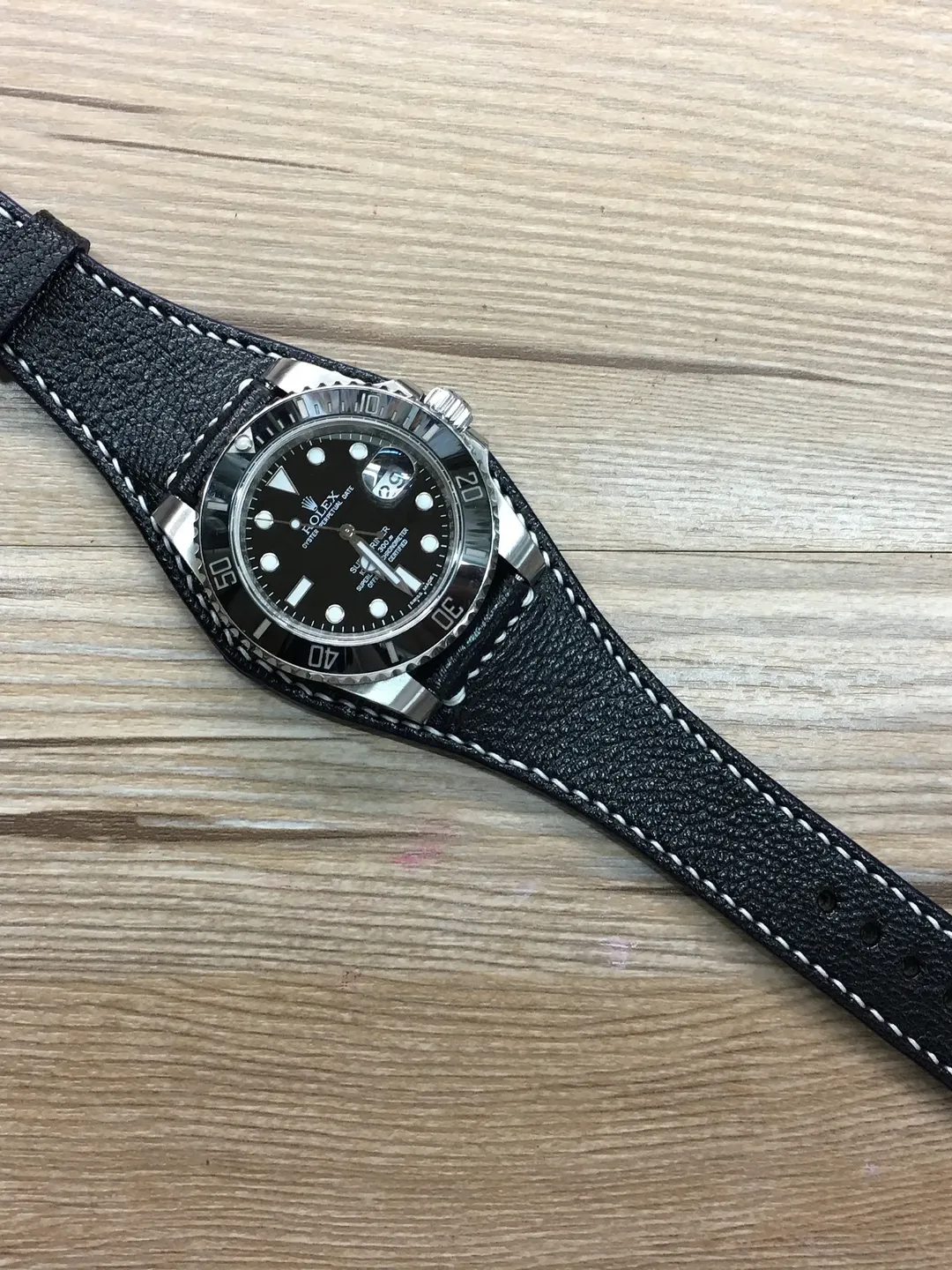 Leather watch band, Black watch band, Leather watch strap, Full bund strap, 20mm Watch band, 20mm strap, Cuff leather band, FREE SHIPPING