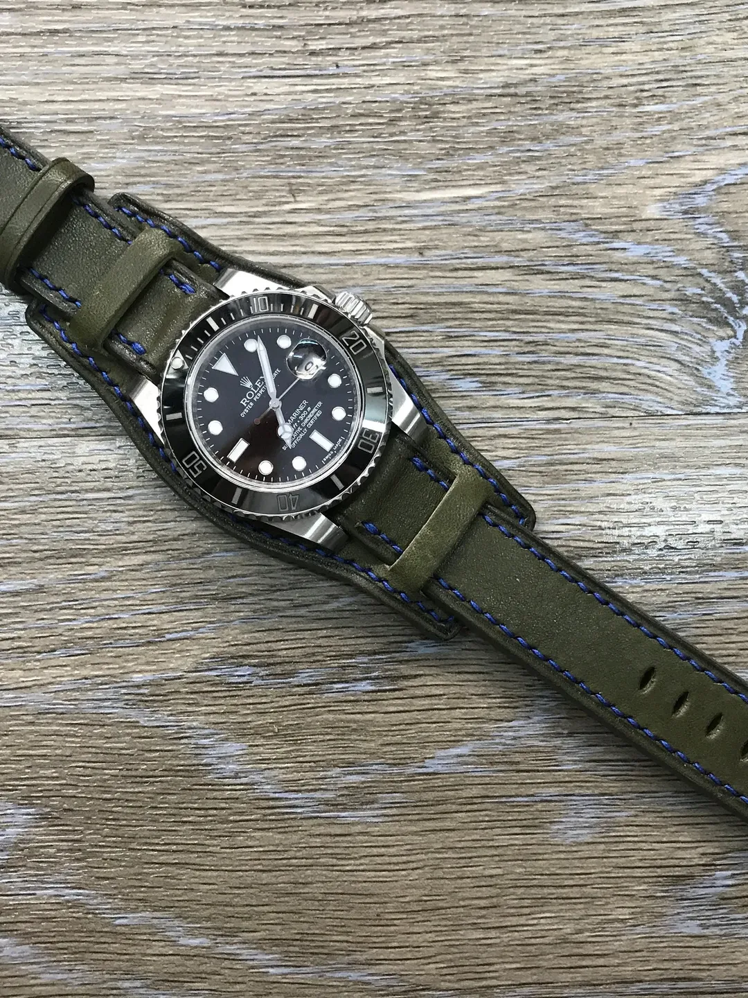 Leather Watch Band, Leather watch strap, Cuff band, Full bund strap, 20mm watch band, 19mm strap, Army Green, watch band, FREE SHIPPING