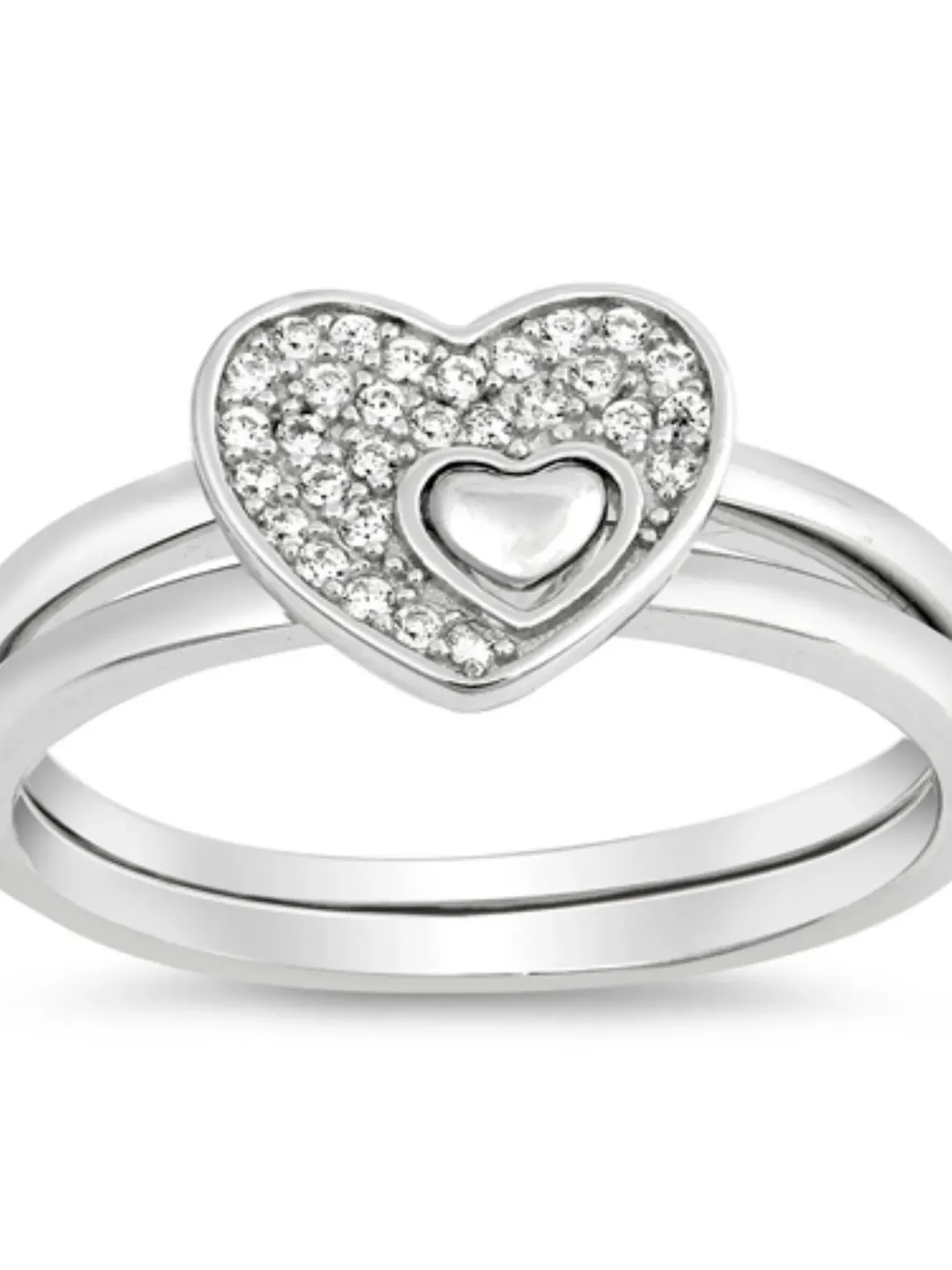 Heart Ring, Wedding Ring , Sterling Silver 2 Rings Heart Puzzle Ring, Engagement, Promise Ring, Cz Bridal ring for Women, Size 5 to 10