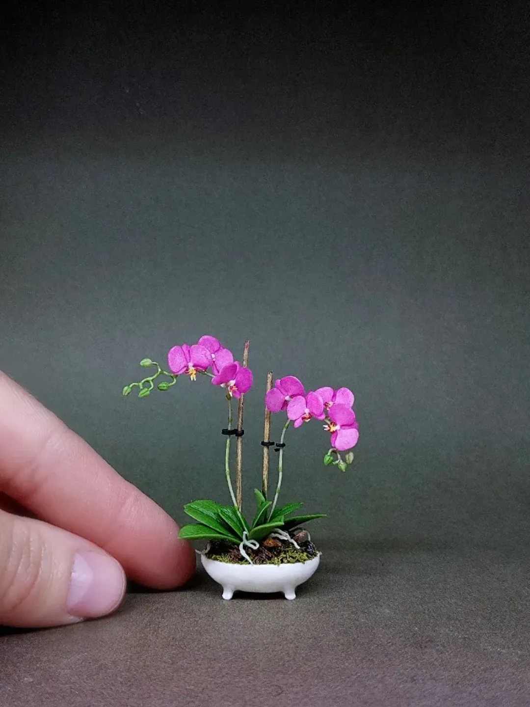 Orchid miniature Dollhouse 1:12, Dollhouse Orchid in a Pot, Miniature Fuchsia Orchid in a white pot,Orchid 1:12 in a pot