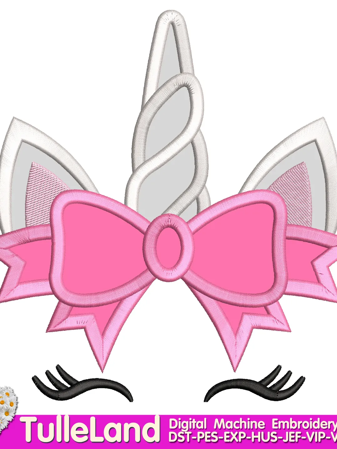 Unicorn with bow Rainbow Unicorn Design Applique for Machine Embroidery