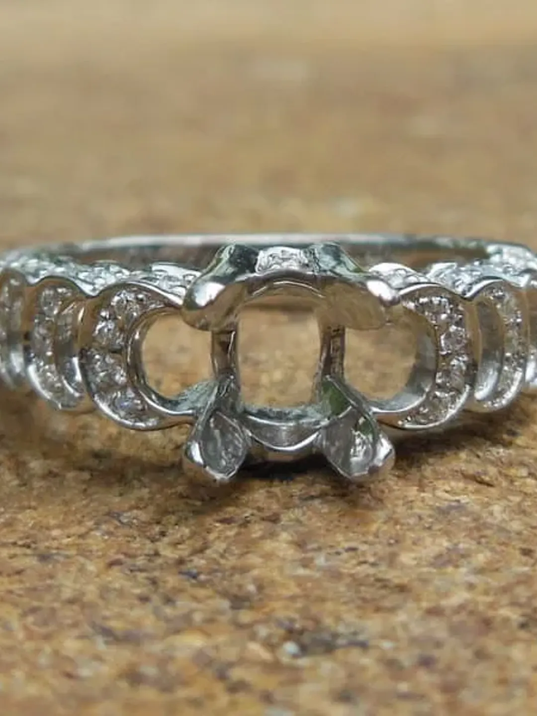 Free Shipping Solid 14K White Gold Semi Mount Ring / Engagement Ring