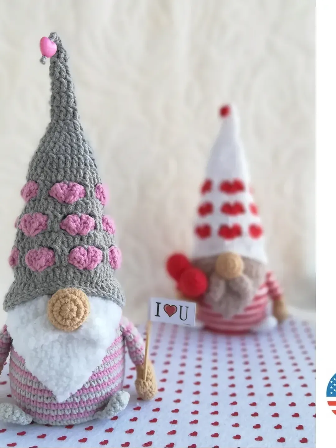 Crochet Gnome Pattern for Valentines Day, amigurumi gnomes in love, DIY gift heart toy, pattern by CrochetToysForKids