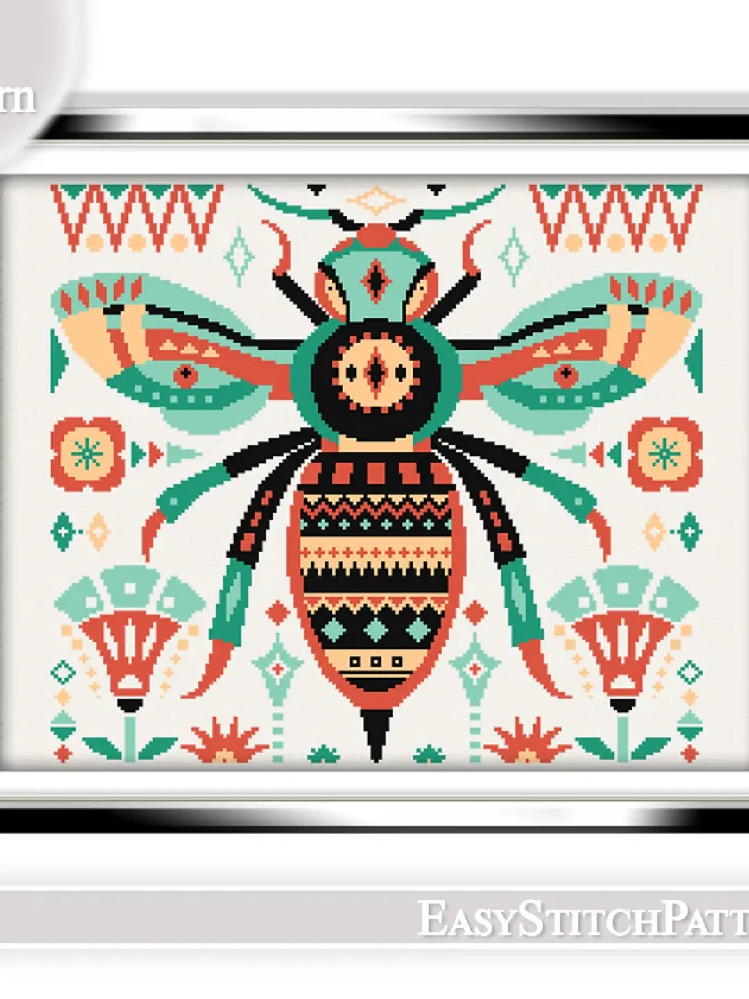 Bee cross stitch pattern. Insects Cross Stitch Pattern. Folk cross stitch. Ethnic cross stitch.