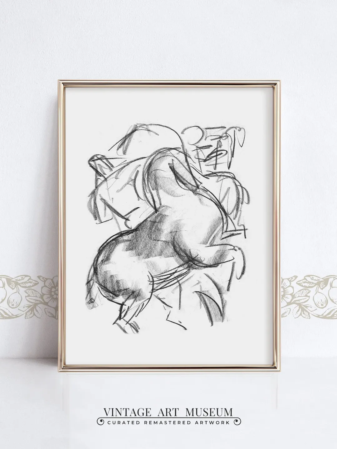 Abstract Horse Art Minimalist Drawing, Vintage Sketch Print, Large Farmhouse Wall Decor Printable, Digital Downloadable | 326