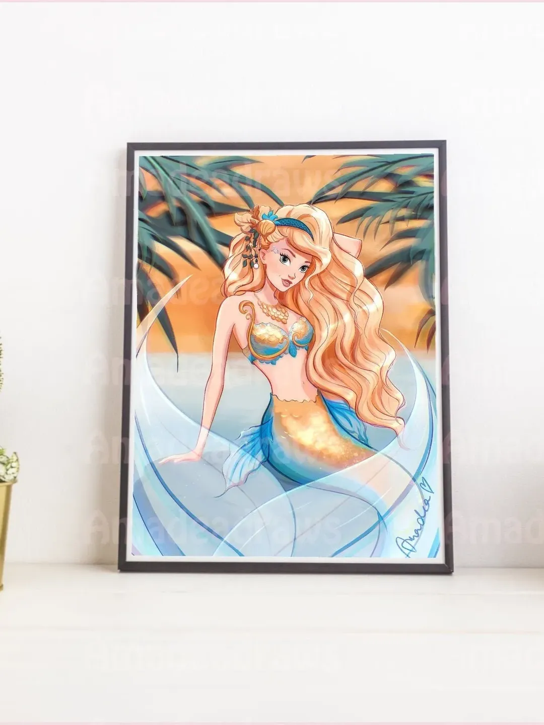 Sunset Mermaid Matte Art Print | Fantasy Wall Art | Home Decor Print | Family Home Print | Small Gift | Kids Gift