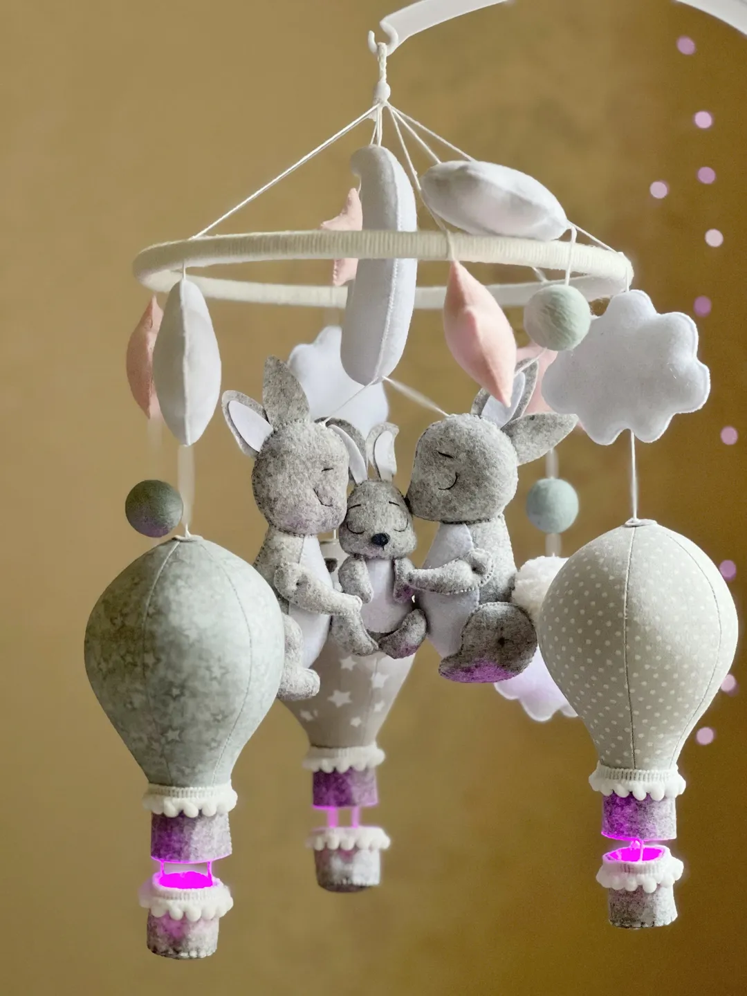 Crib mobile, Musical mobile, Hot air balloon mobile, Baby boy mobile, Baby shower gift, Blue mobile, Bunny mobile rabbit