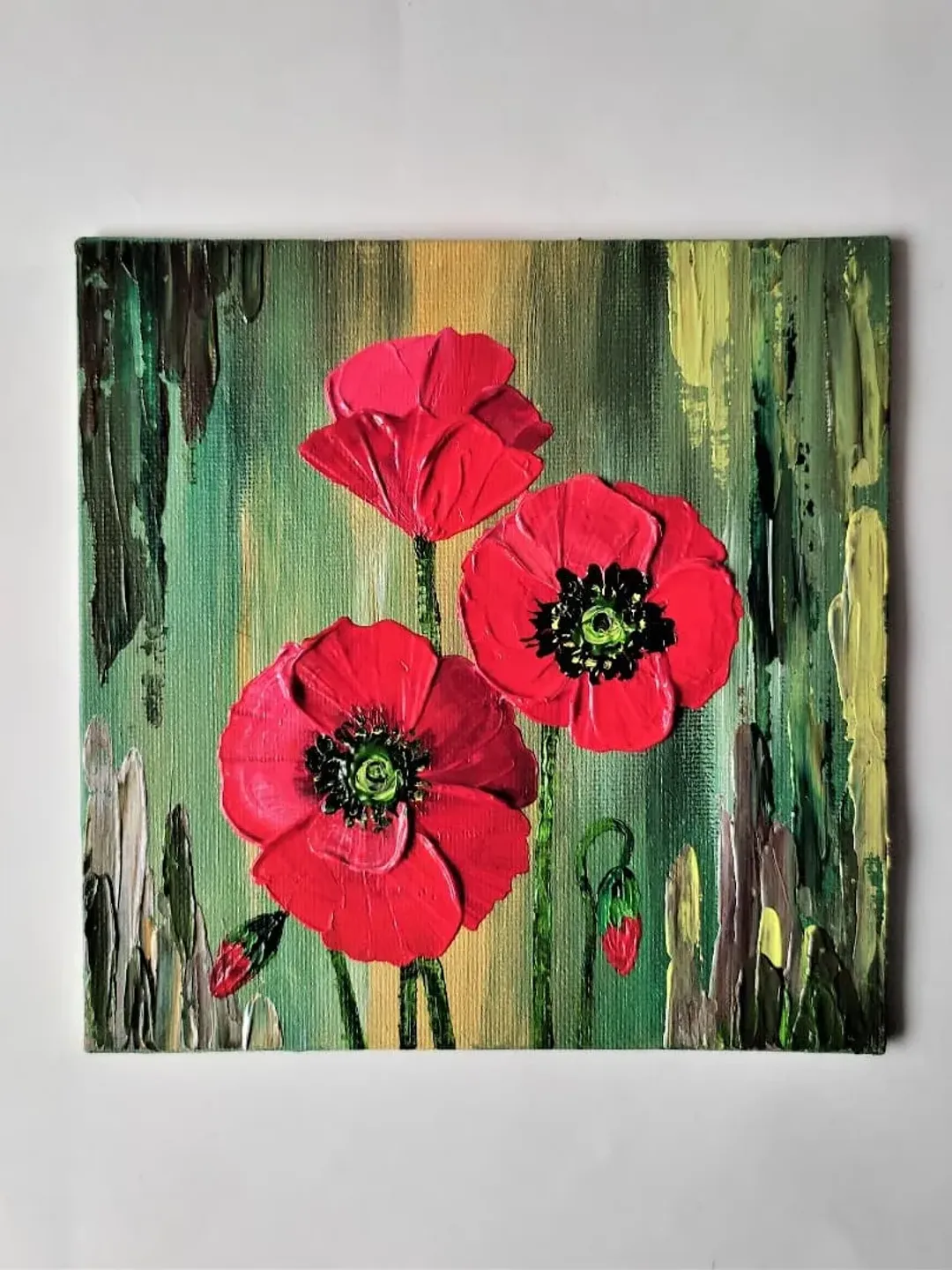 Poppy painting original art, Red poppies impasto painting wall decor ...