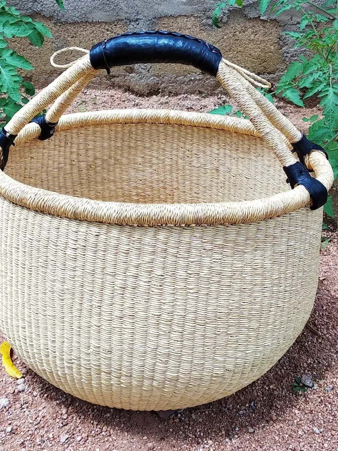 African Bolga Market Basket, Large Woven Family Gift Basket, One Year Dating Gift, Harvest Basket