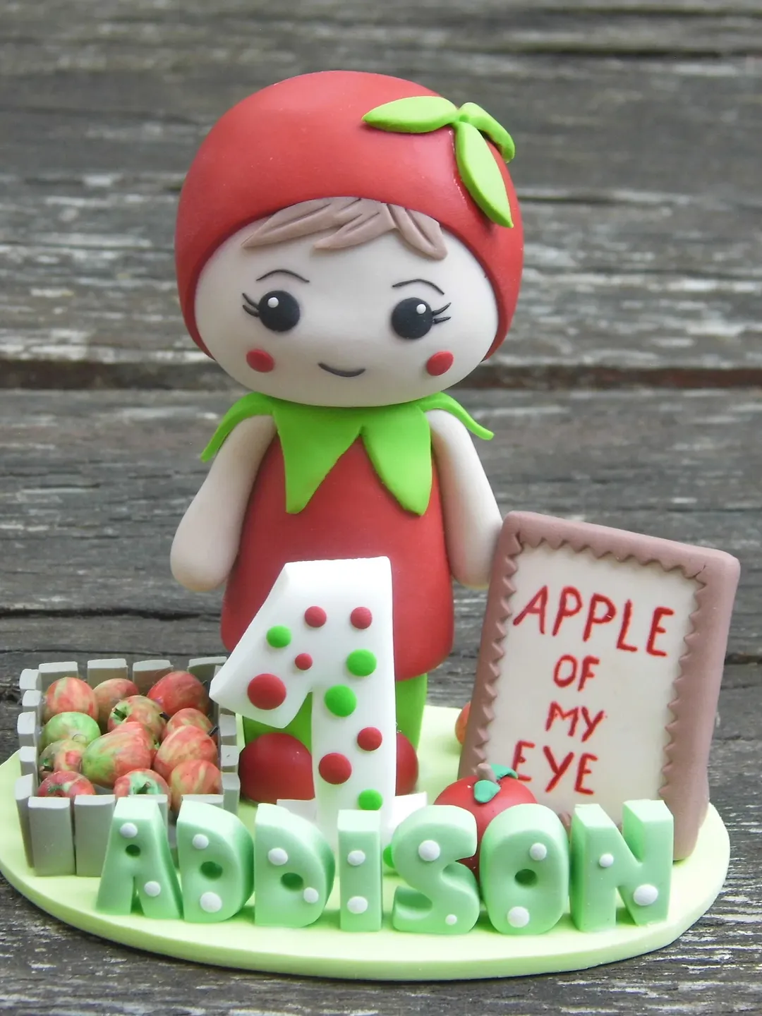 1st birthday cake topper, Girl cake topper, Girl figurine, Custom cake topper, Apple of my eye birthday party theme, Keepsake cake topper