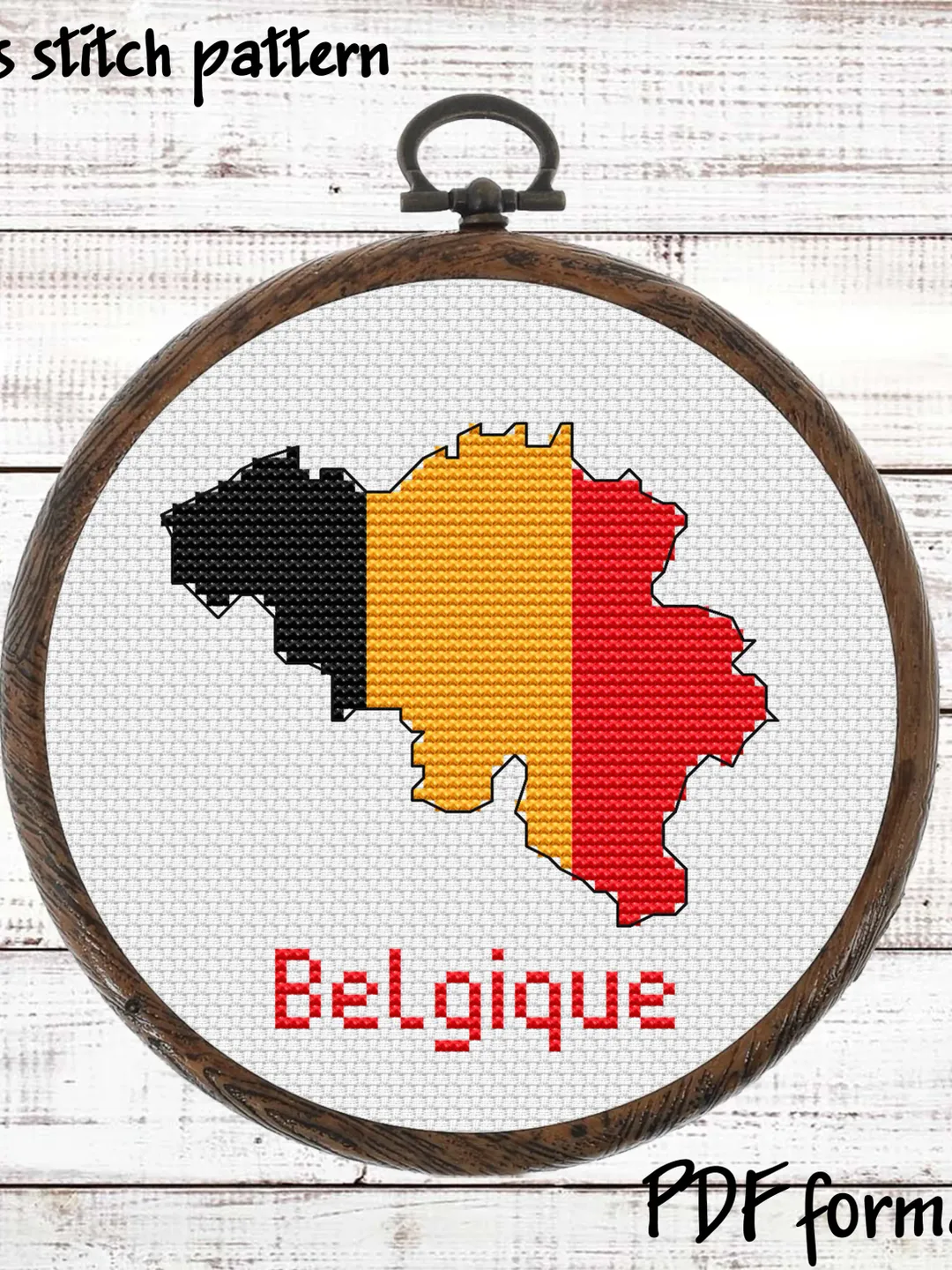 Belgium Map Cross Stitch pattern modern, Belgique Flag Easy Xstitch chart