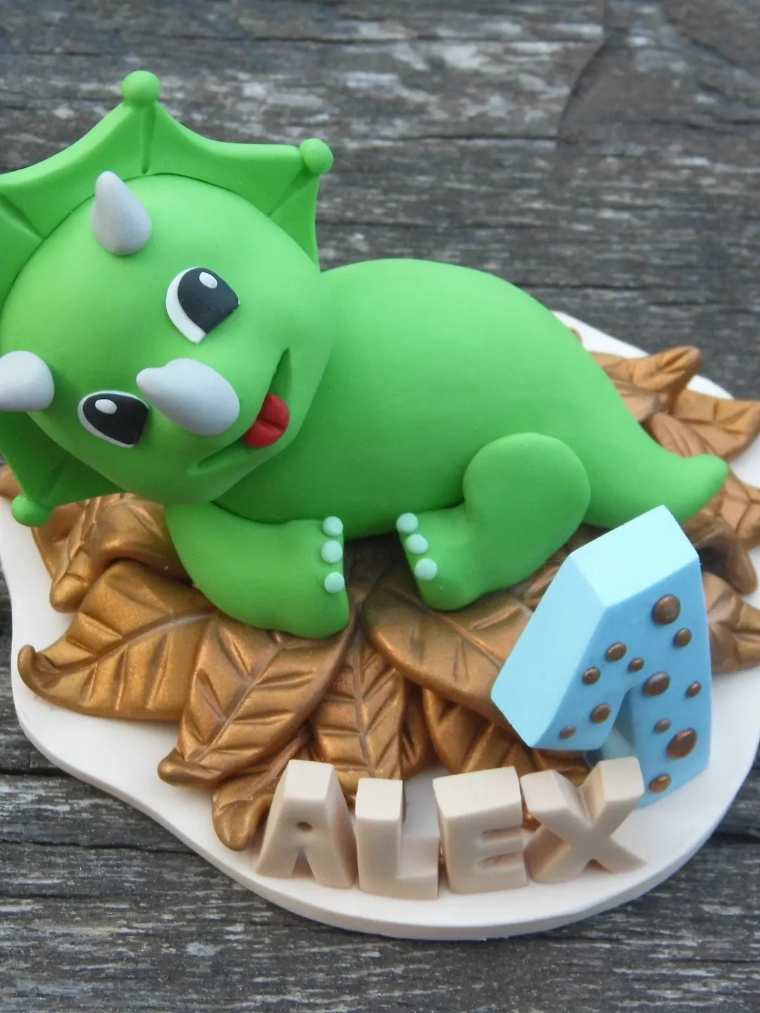 Dinosaur 1st Birthday Cake Topper Figurine, Dinosaur Birthday Party Theme Cake Topper, Personalized Triceratops Birthday Gift Cake Topper