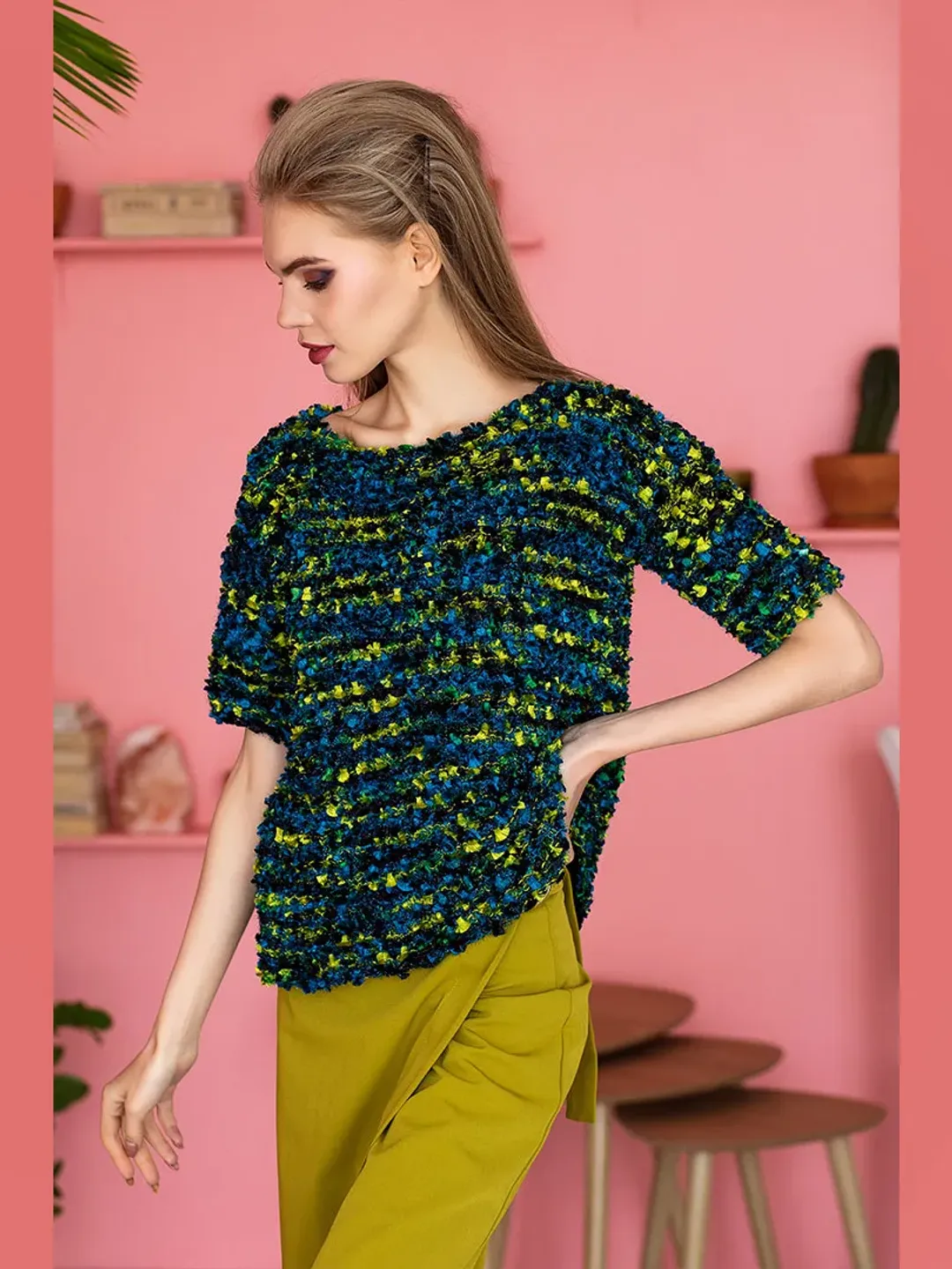 Jumper Hand Knitted Short sleeve Multi color Summer Top