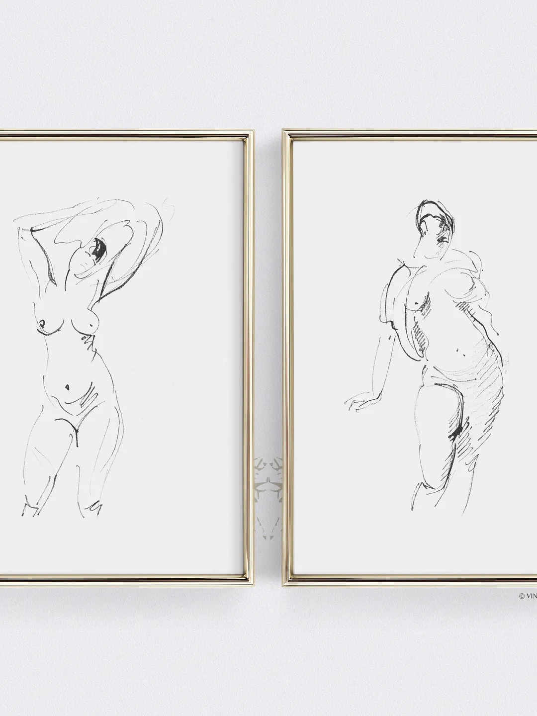 Female Figure Art Vintage Sketch Set of 2 Prints, Woman Line Drawing, Printable Minimalist Wall Art, Digital | 156 S2