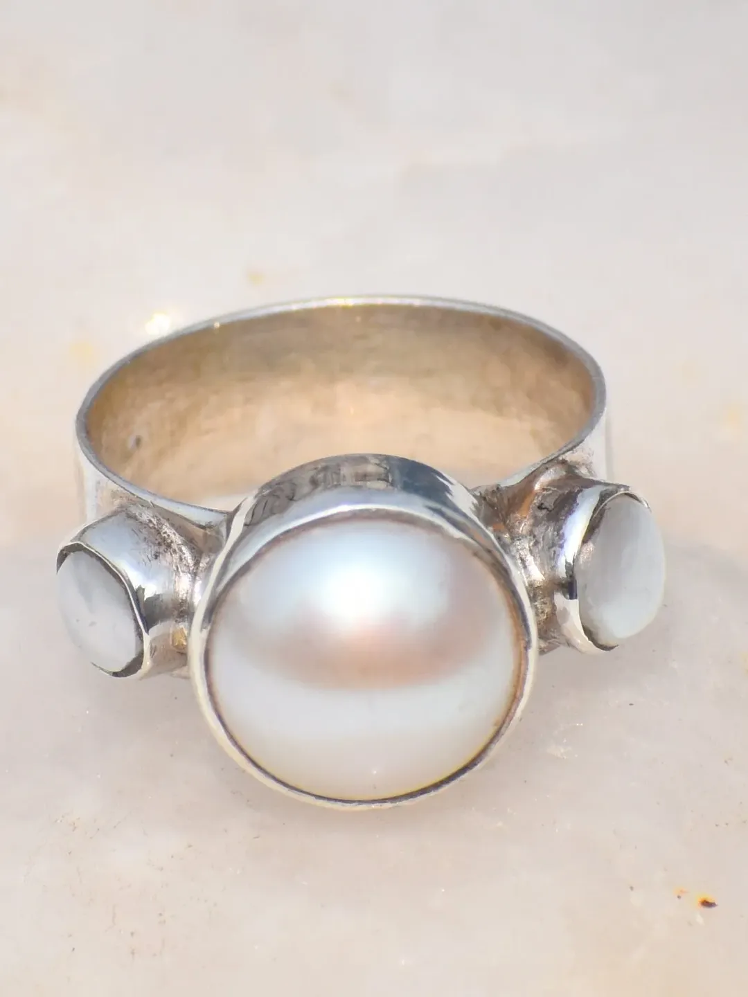 Pearl Ring, White Stone Ring, Gemstone Ring, Sterling Silver Ring, Birthstone Ring for Mom, Bestfriend Gift, Anniversary Gift, Gift For Her