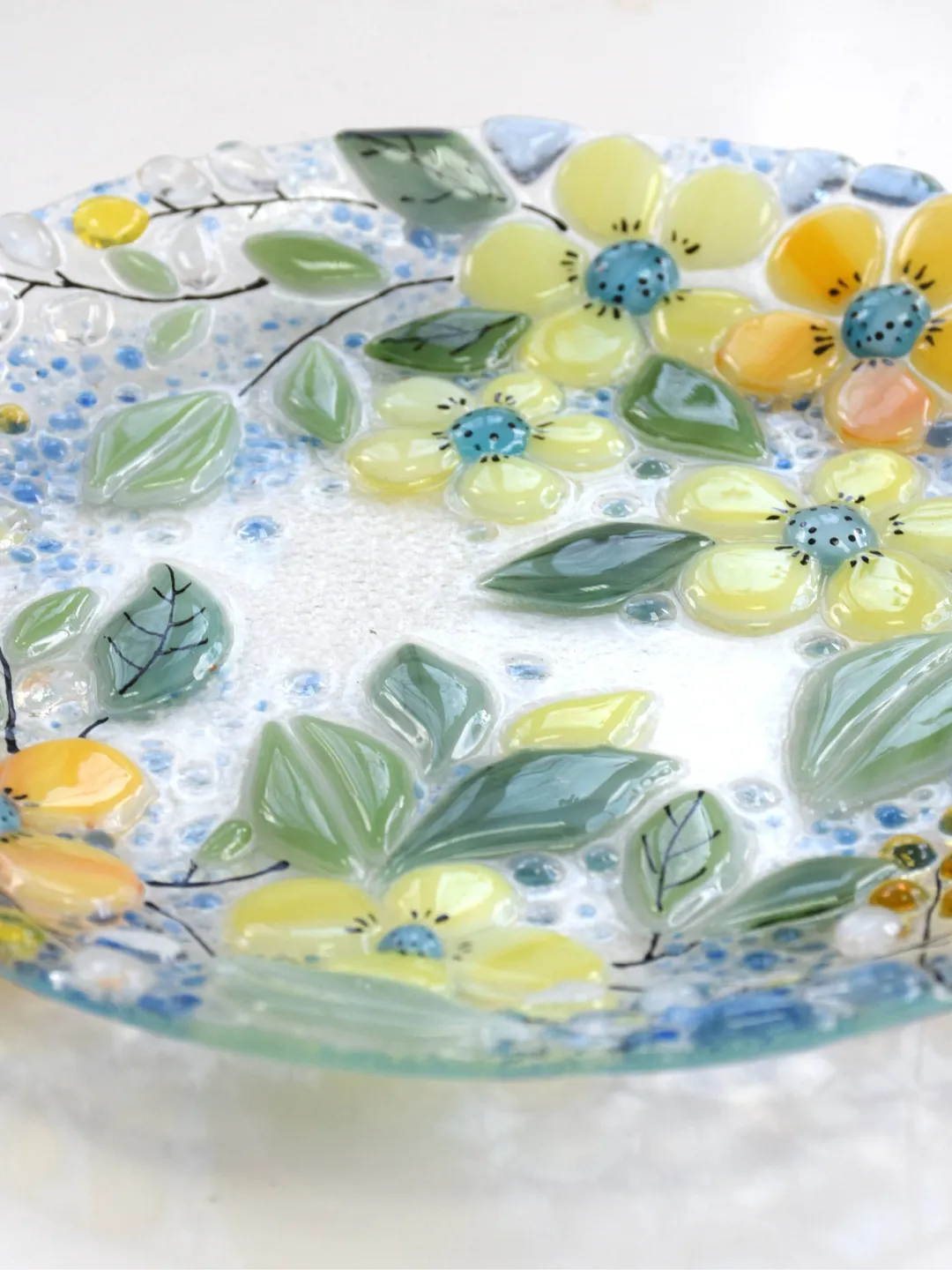 Fused glass flowers plates - Fused glass art - Dessert plates with flowers