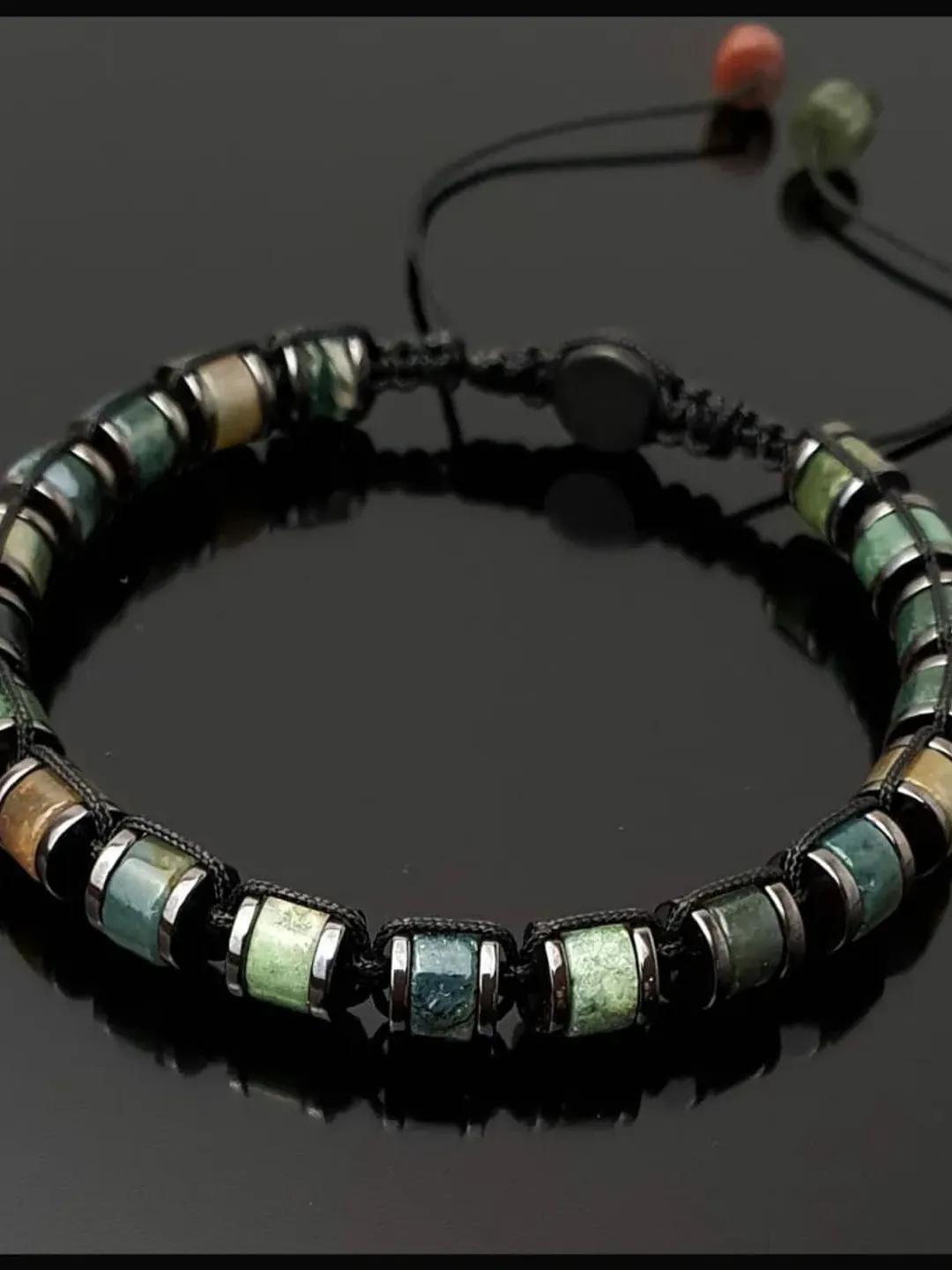 India Agate Macrame Bracelet  with Hematite Beads, Special Design Gemstone Bracelet, Christmas Gifts For Men, Autumn Collection Jewelry