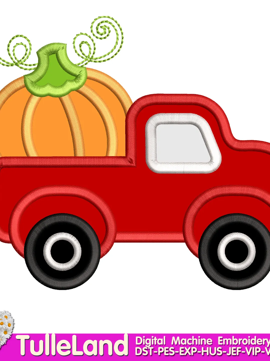 Halloween truck with Pumpkin Machine embroidery applique design