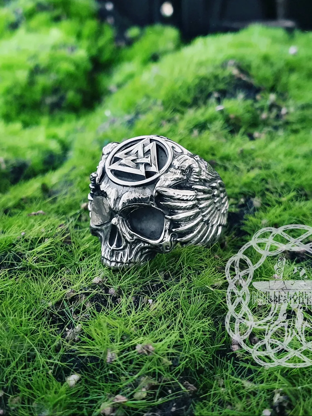Odin Skull Ring, Valknut Ring, Odin with Ravens, Sterling Silver Ring, Raven Ring, Huginn and Muninn, Viking Ring, Viking Jewelry