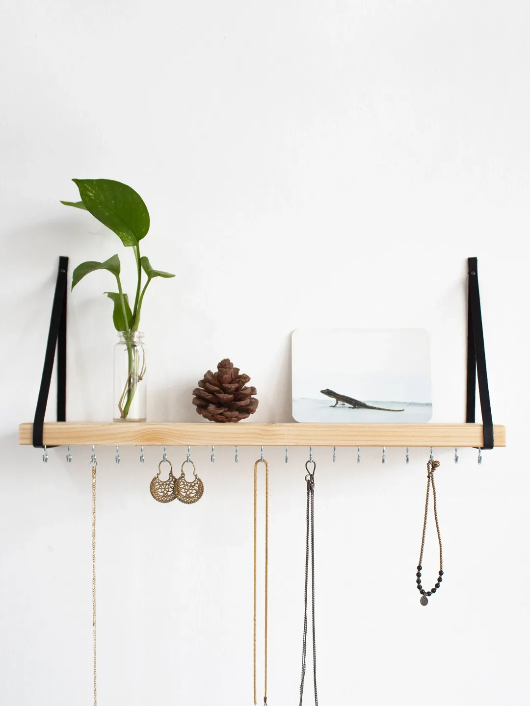 Jewelry Organizer Hanging Jewelry Holder Wall Hanging Jewelry Holder Wooden Jewelry Display Hanging Shelf with hooks