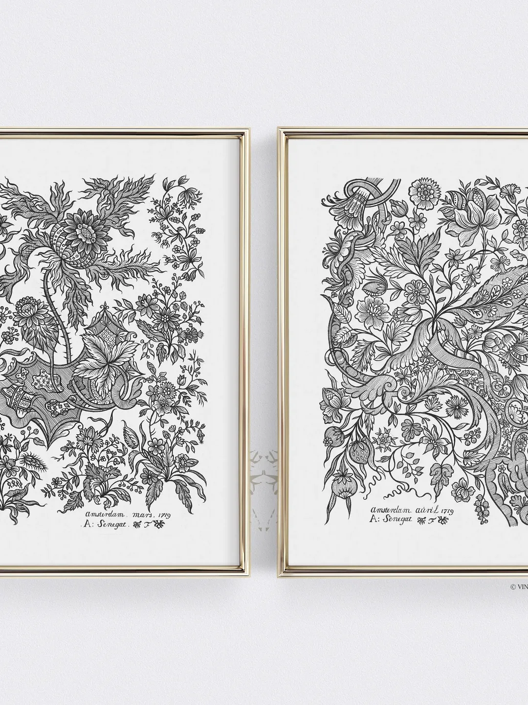 Vintage Textile Wall Art Design Etching Set of 2 Prints, Ornate Sketch Printable Decor, Digital | 201 S2
