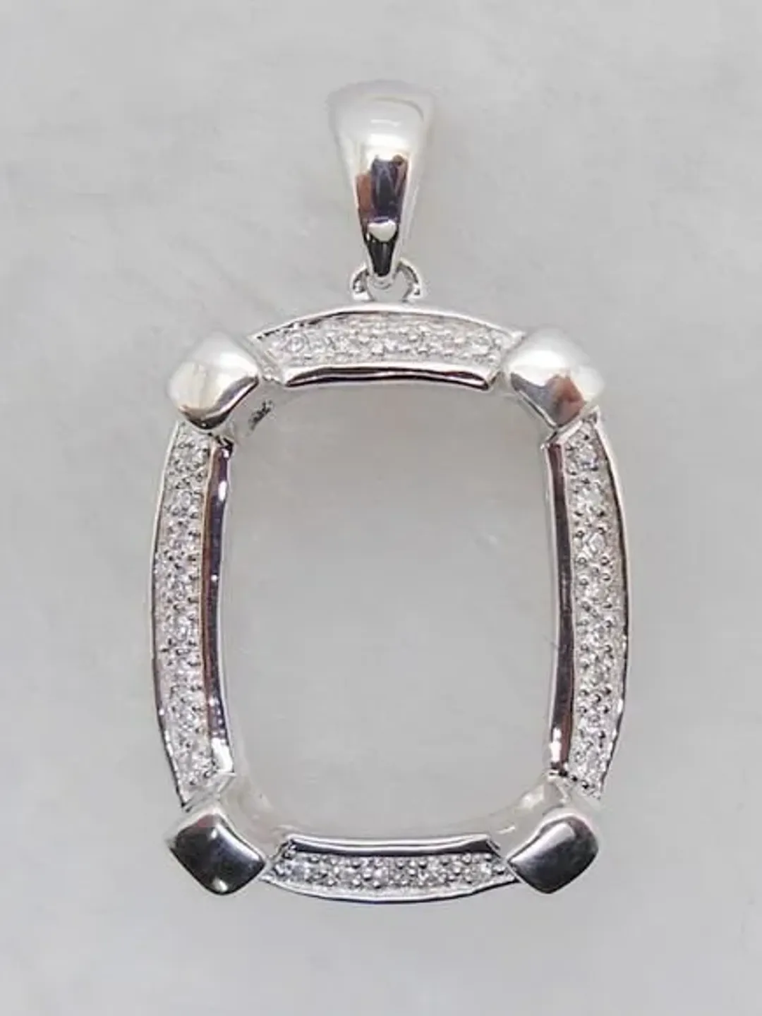 Solid 14K White Gold Cushion Cut Shape 12x16MM Semi Mount Pendant