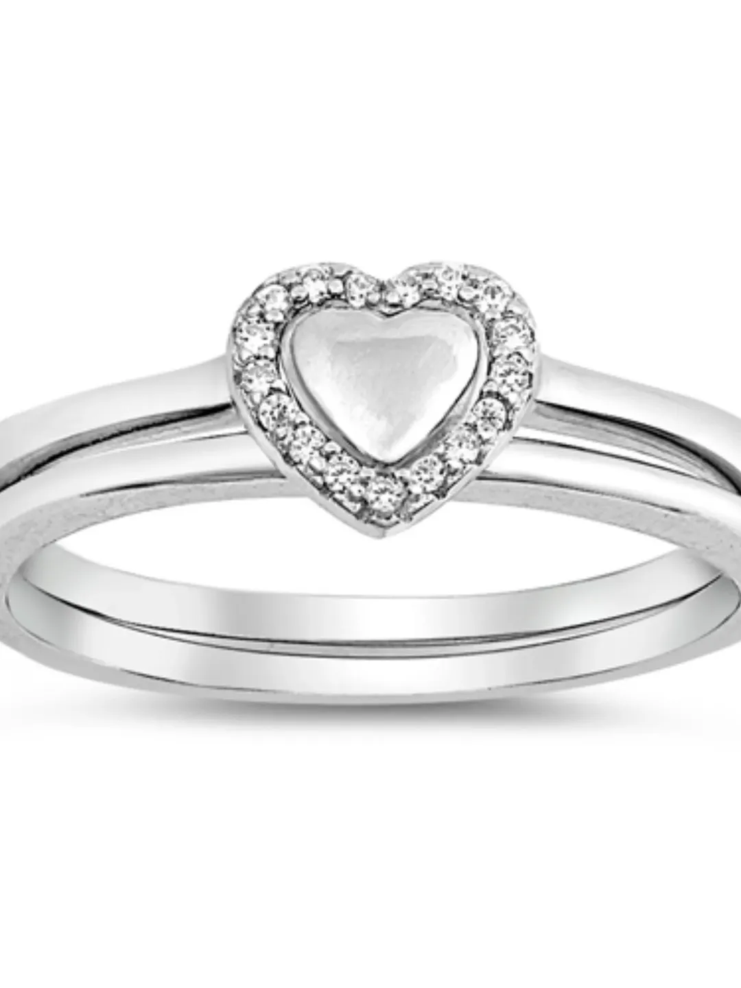Wedding Ring Set, Sterling Silver, 2 Rings, Heart Ring, Engagement, Promise Ring, Cubic Zirconia, Bridal Ring for Women, Size 5 to 10