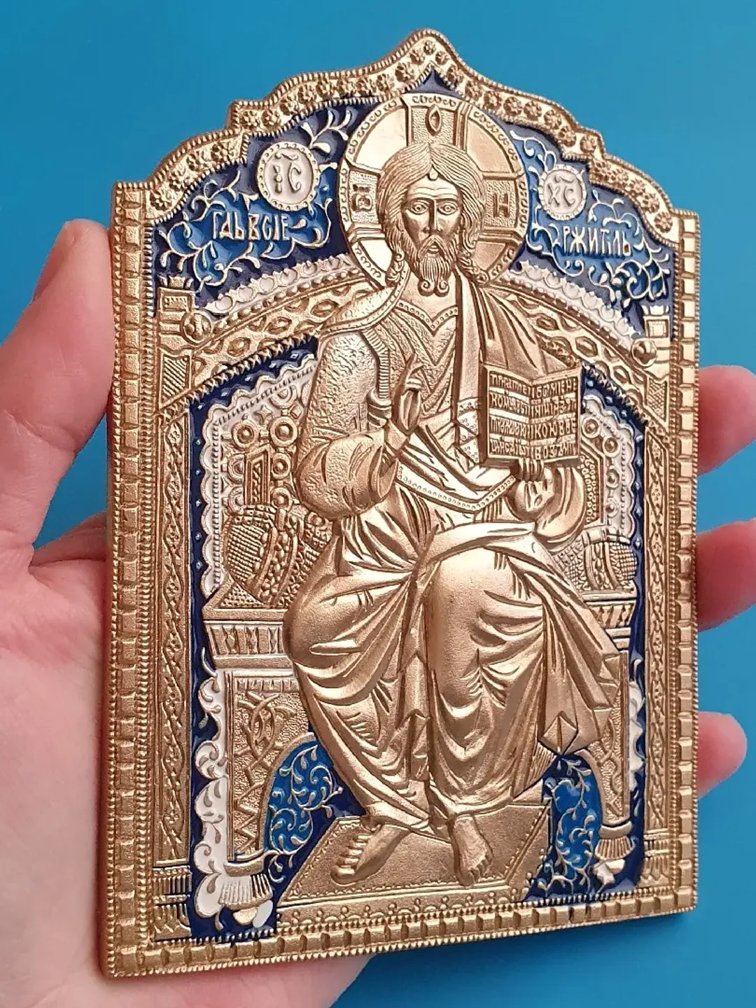 Christ on the Throne | brass icon colorful enamel | copy of an ancien icon 19 c. | Orthodox store